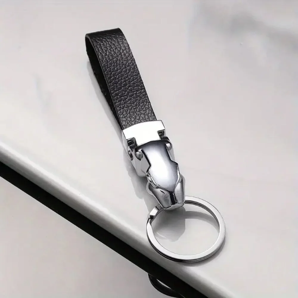🎁Panther Head Keychain with Vegan Leather Strap – Metal Key Ring Accessory Gift